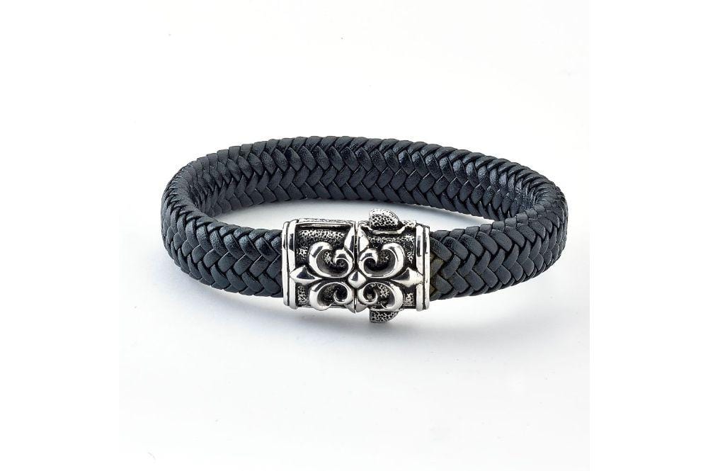 Samuel B BRACELET FLEUR DE LIS LEATHER BRACELET BLACK LEATHER
