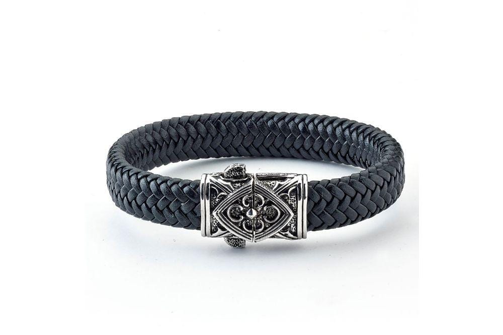 Samuel B BRACELET FLORAL FILIGREE LEATHER BRACELET BLACK LEATHER