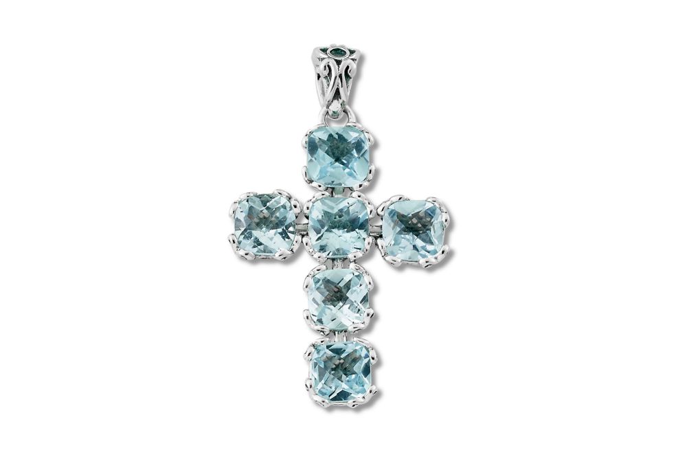 Glow Cross Pendant- Blue Topaz