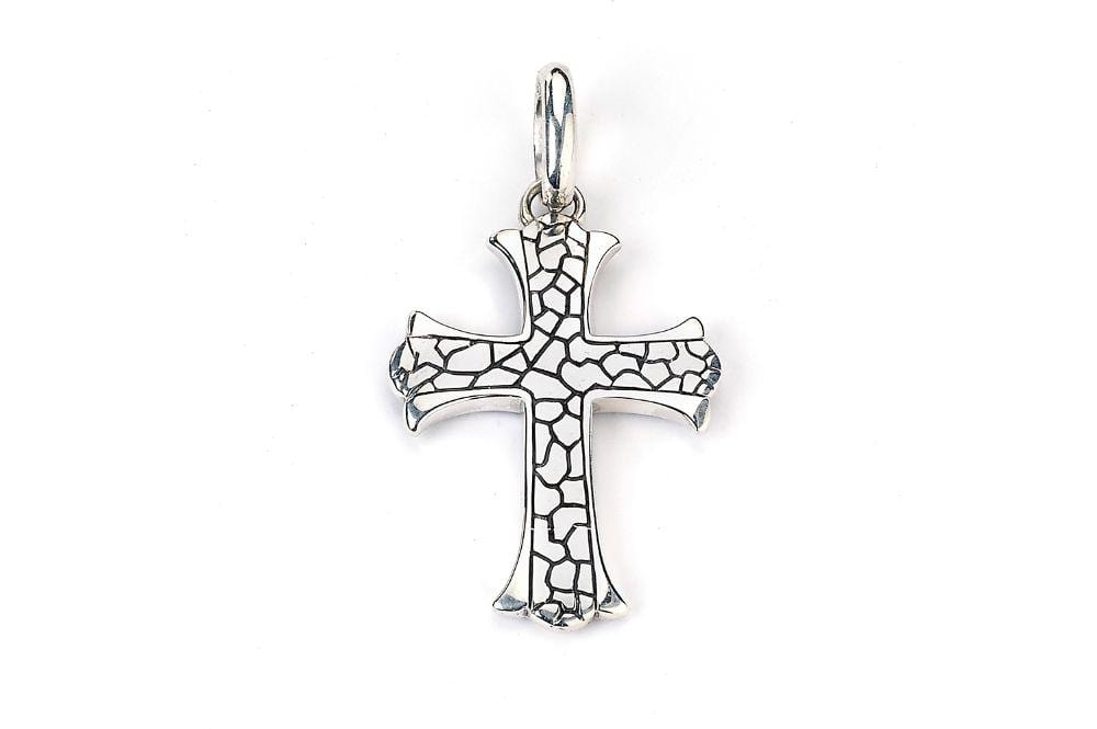 Samuel B PENDANT PEBBLED CROSS PENDANT SILVER