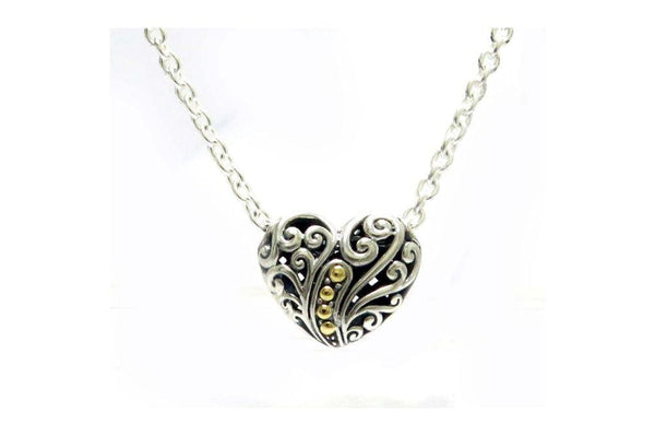 Samuel B. NECKLACE Balinese Swirl Heart Necklace Silver And Gold