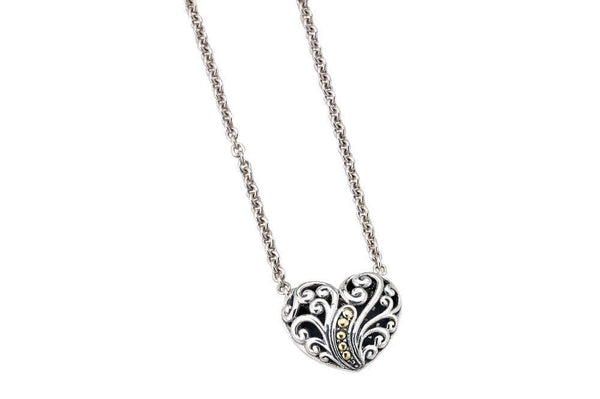 Samuel B. NECKLACE Balinese Swirl Heart Necklace Silver And Gold